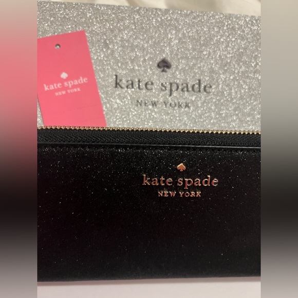 Kate Spade ♠️ black wallet, glitter with gold detail Christmas gift New Years - Picture 16 of 16